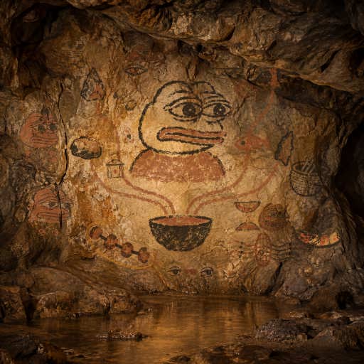 Four differently colored pebbles rest together in a charcoal cradle on the rock.