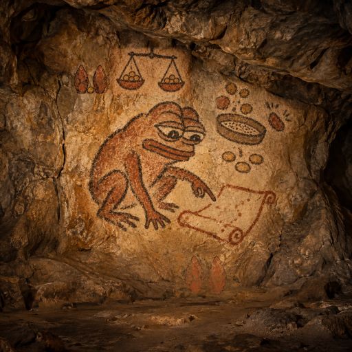 Pepe Tests the Stone Gate: Pepe checks a pebble against a narrow gate before trusting its shape.