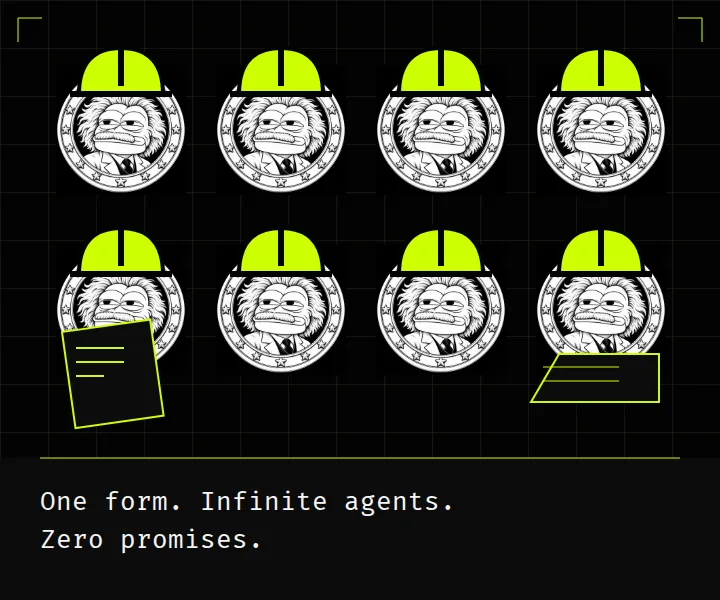 An agent grid wearing construction helmets, carrying a form and keyboard