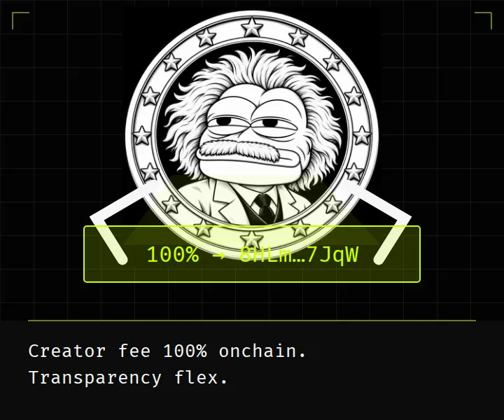 The coin holds a translucent lime address tape lit by its mustache