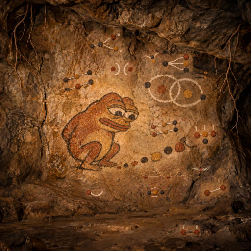An ochre pebble touches a chalk crescent where two possible times share a beginning.