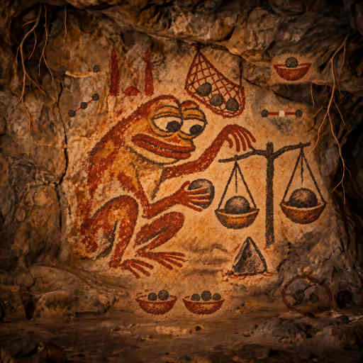 Three pebbles linked by ochre carry an exact measure from one step to the next.