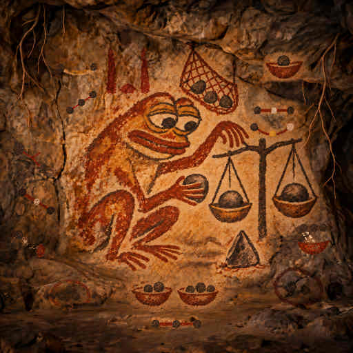 A chalk reading follows an ochre cord back to the charcoal input that gives it.