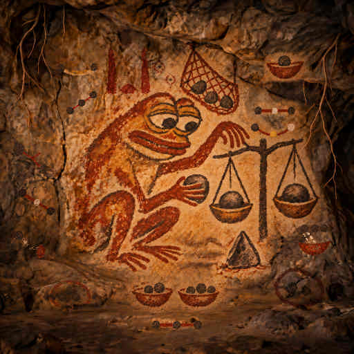Two ochre loops cradle separate balances that agree on one exact answer.