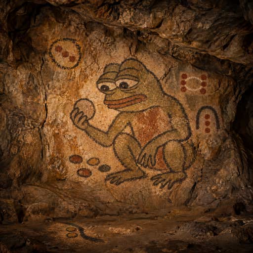 Pepe's two ochre steps follow a charcoal path, showing a public address's bounded transfer flow.